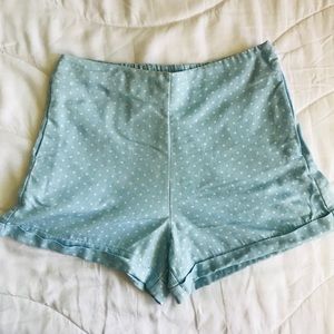 Baby blue with white polka dot high waist short